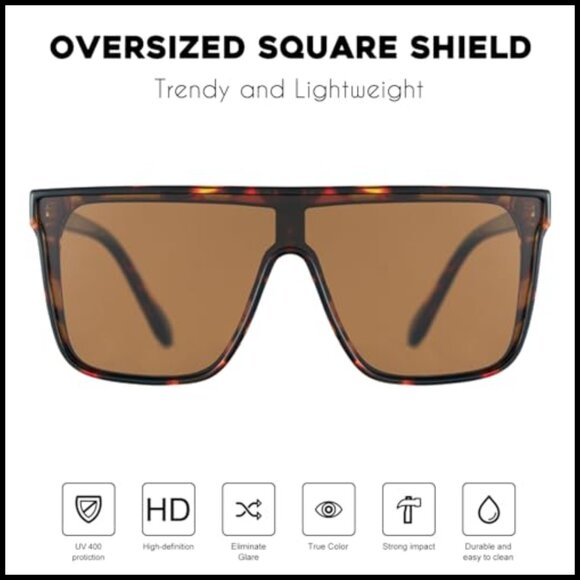 Polarized Oversized Square Sunglasses, Flat Top Fashion Shield Shades main image 5